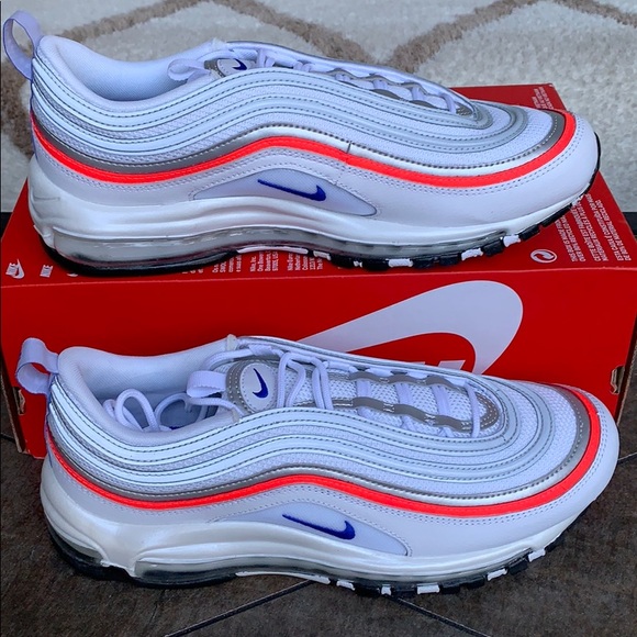 NIKE W AIR MAX 97 ESS WHITE/RACER BLUE-FLASH CRIMS - Picture 2 of 16